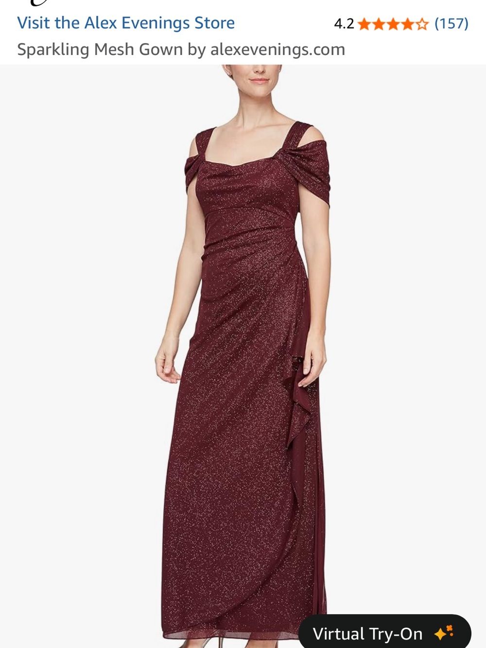 Alex Evenings Sparkling Burgundy Cold-Shoulder Maxi Dress